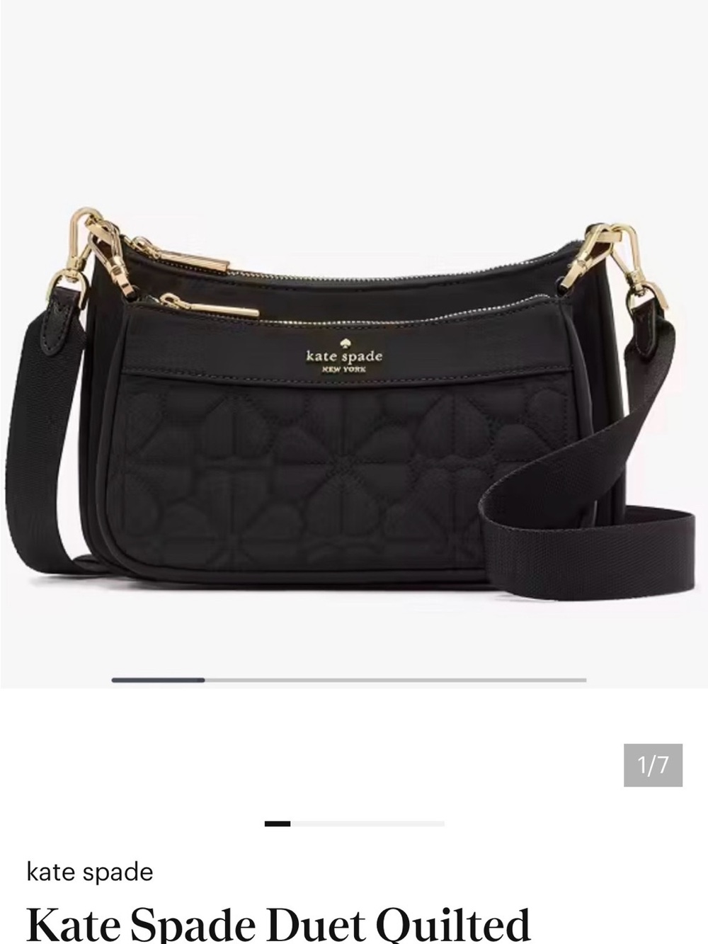 kate spade Black Quilted Duet Crossbody Bag with Gold Hardware